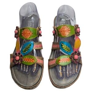 L'Artiste by Spring Step Pillow Gray Sandal Slide Womens Size 41 Leather Floral